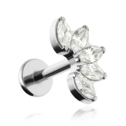 Tytanowy kolczyk labret cluster z białymi cyrkoniami - srebrny