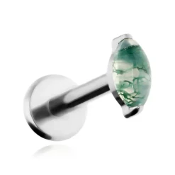 Tytanowy kolczyk labret łezka z Agatem Mszystym - srebrny