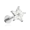 Tytanowy kolczyk labret gwiazda z białą cyrkonią - srebrny