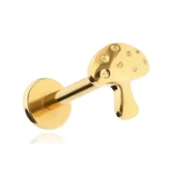 Tytanowy kolczyk labret grzybek - złoty