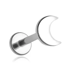Tytanowy kolczyk labret księżyc - srebrny