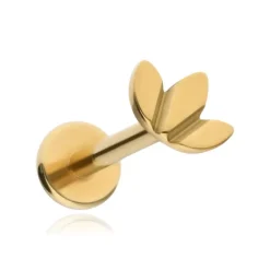 Tytanowy kolczyk labret listki złoty