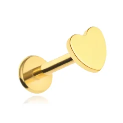 Tytanowy kolczyk labret serce - złote