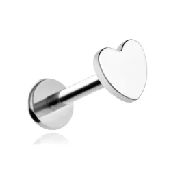 Tytanowy kolczyk labret serce - srebrne