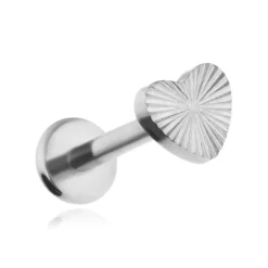 Tytanowy kolczyk labret serce - srebrny