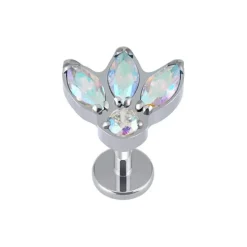 Tytanowy kolczyk labret srebrny z kolorowymi cyrkoniami - TGW-050