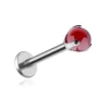 Tytanowy kolczyk labret srebrny z czerwoną cyrkonia