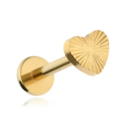Tytanowy kolczyk labret serce - złoty