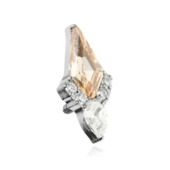 Tytanowy kolczyk labret z szampańską i białymi cyrkoniami - srebrny