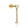 Tytanowy kolczyk labret złoty z łańcuszkiem i białymi cyrkoniami