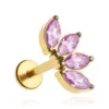 Tytanowy kolczyk labret złoty cluster z różowymi cyrkoniami