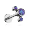 Tytanowy kolczyk labret z fioletowymi opalami OP52 - srebrny