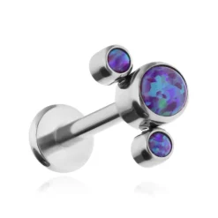 Tytanowy kolczyk labret z fioletowymi opalami OP52 - srebrny