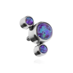 Tytanowy kolczyk labret z fioletowymi opalami OP52 - srebrny