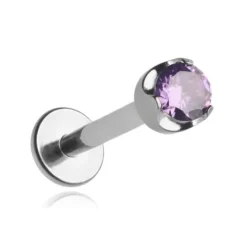 Tytanowy kolczyk labret z fioletową cyrkonią