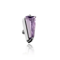 Tytanowy kolczyk labret z fioletową cyrkonią - srebrny