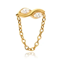 Tytanowy kolczyk labret z białą cyrkonią - złoty