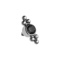 Tytanowy kolczyk labret z czarną cyrkonią i kulkami - srebrny
