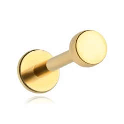 Tytanowy kolczyk labret z płaską nakrętką złoty