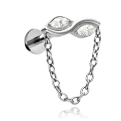 Tytanowy kolczyk labret z białą cyrkonią - srebrny