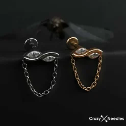 Tytanowy kolczyk labret z białą cyrkonią - srebrny