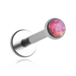 Tytanowy kolczyk labret z rózowym opalem OP22 - srebrny