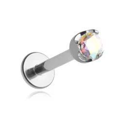 Tytanowy kolczyk labret z opalizującą cyrkonią