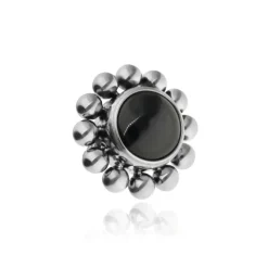 Tytanowy kolczyk labret z czarnym Agatem - srebrny