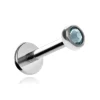 Tytanowy kolczyk labret z niebieskim kryształkiem premium - srebrny