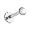 Tytanowy kolczyk labret z masą perłową - srebrny