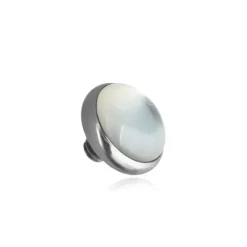 Tytanowy kolczyk labret z masą perłową - srebrny