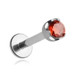 Tytanowy kolczyk labret z czerwoną cyrkonią