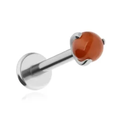 Tytanowy kolczyk labret z kamieniem karneol - srebrny