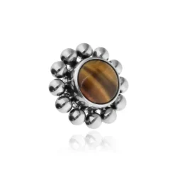 Tytanowy kolczyk labret z Tygrysim Okiem - srebrny