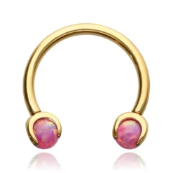Tytanowy kolczyk podkowa złota z różowym opalem - OP22 - TKP-004