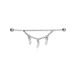 Tytanowy kolczyk z łańcuszkami i białymi cyrkoniami - srebrny - TSZ-013
