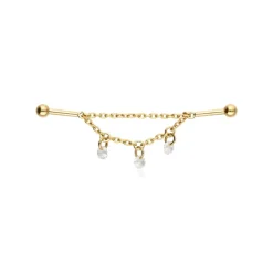 Tytanowy kolczyk z łańcuszkami i białymi cyrkoniami - złoty - TSZ-016