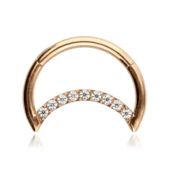 Tytanowy księżyc z cyrkoniami - różowe złoto - TK-008