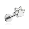 Tytanowy labret łapka z białymi cyrkoniami - srebrny