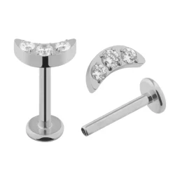 Tytanowy labret księżyc - białe cyrkonie - TGW-085