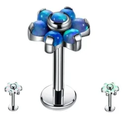Tytanowy labret kwiat z jasno niebieskim opalem - TGW-001-3