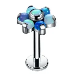 Tytanowy labret kwiat z opalem - gwint wewnętrzny -TGW-001-4