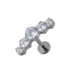 Tytanowy labret ozdobny - białe cyrkonie - TGW-079