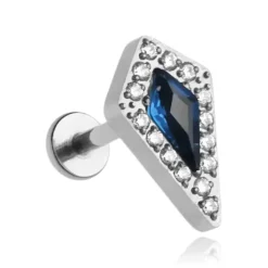 Tytanowy labret ozdobny - granatowa cyrkonia - TGW-045