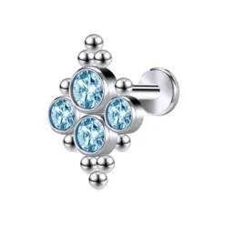 Tytanowy labret ozdobny - niebieska cyrkonia - TGW-095