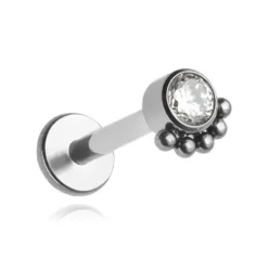 Tytanowy labret ozdobny z białą cyrkonią - TGW-031