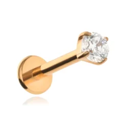 Tytanowy labret różowe złoto z białą cyrkonią - TGW-012