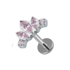 Tytanowy labret srebrny - różowe cyrkonie - TGW-088