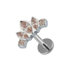 Tytanowy labret srebrny - szampańskie cyrkonie - TGW-088