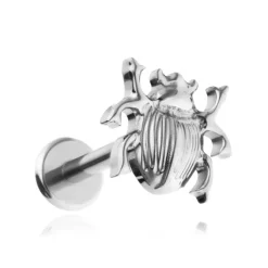 Tytanowy labret żuk - srebrny